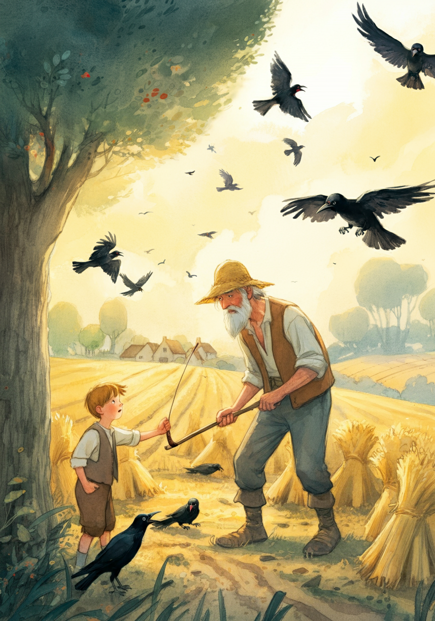 THE FARMER, HIS BOY, and THE ROOKS