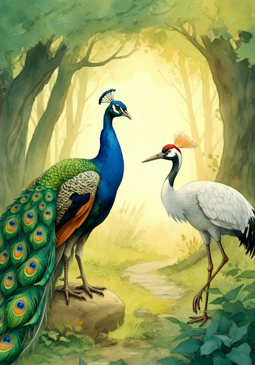 THE PEACOCK and THE CRANE
