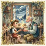 GEPPETTO GIVES HIS OWN BREAKFAST to PINOCCHIO
