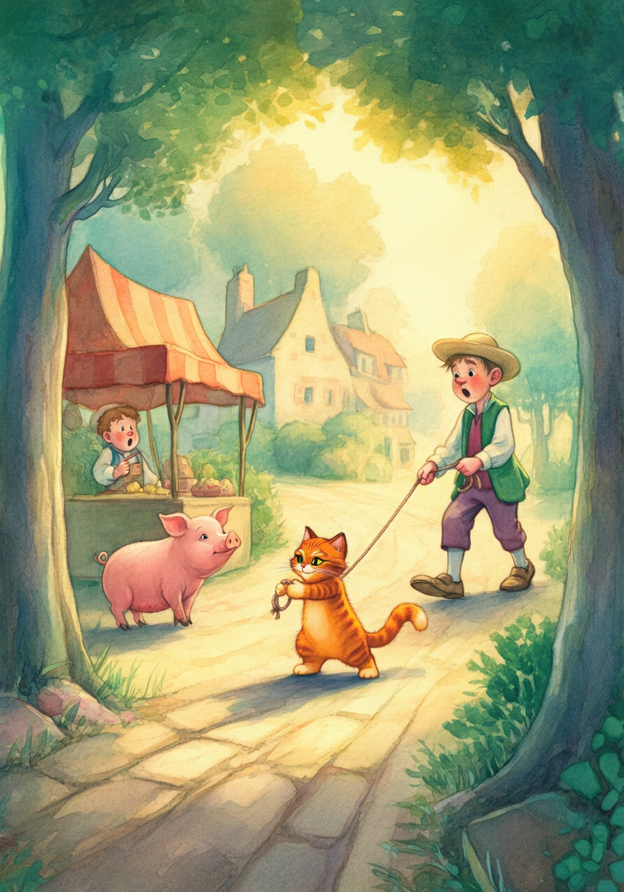 PUSS HELPS a STRANGER CATCH a RUNAWAY PIG