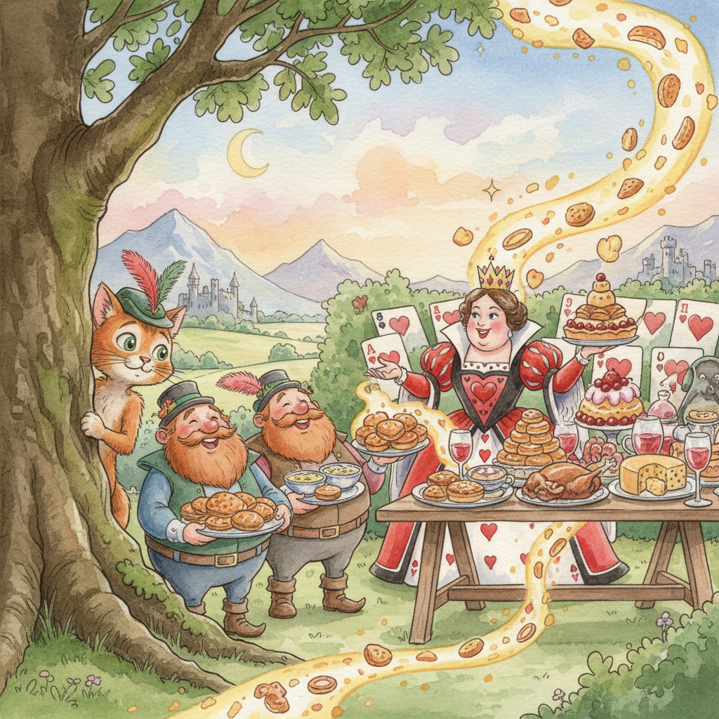 PUSS, JR., MEETS THREE JOLLY WELSHMEN and the QUEEN of HEARTS