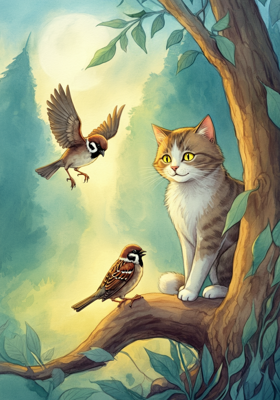 The Cat and the Two Sparrows