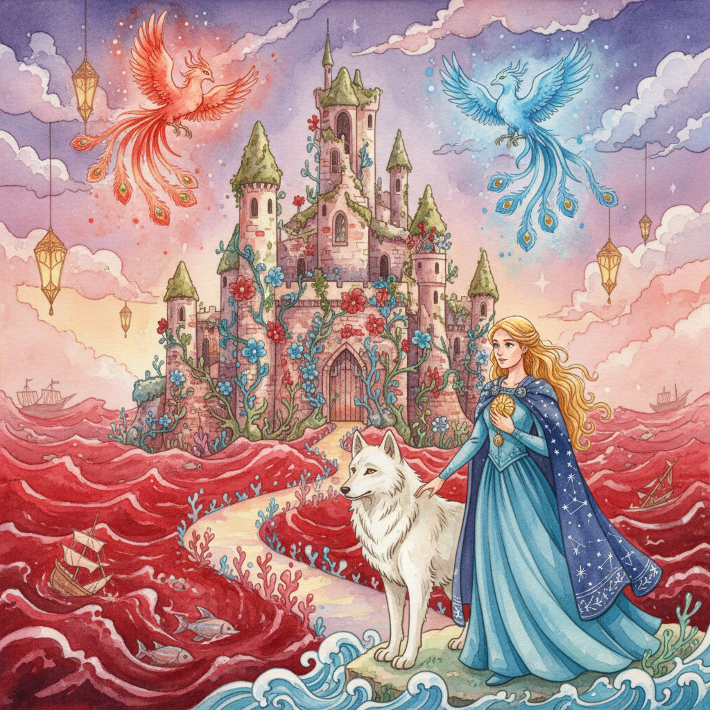 PUNAISEN MEREN KESKEEN UPOTETTU LINNA