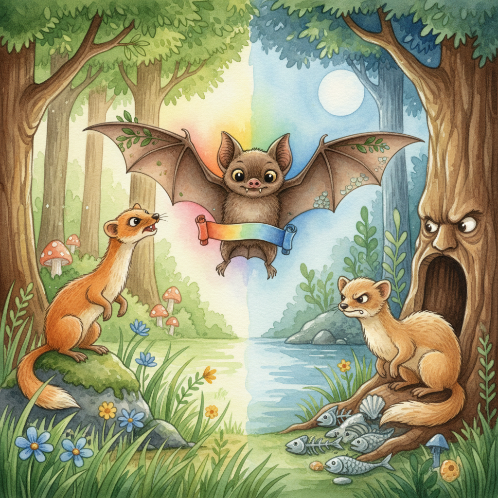 LA CHAUVE-SOURIS ET LES DEUX BELETTES