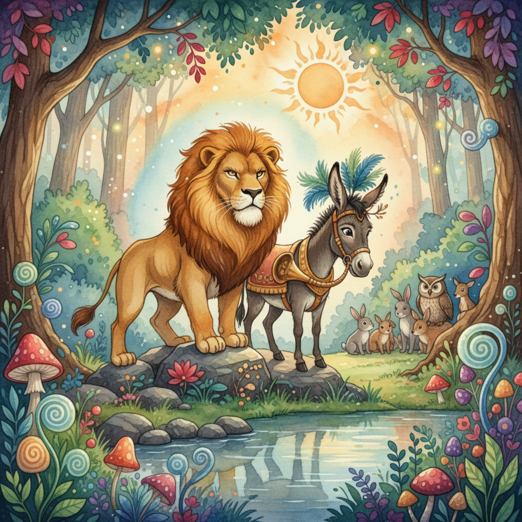 LE LION ET L’ANE CHASSANT