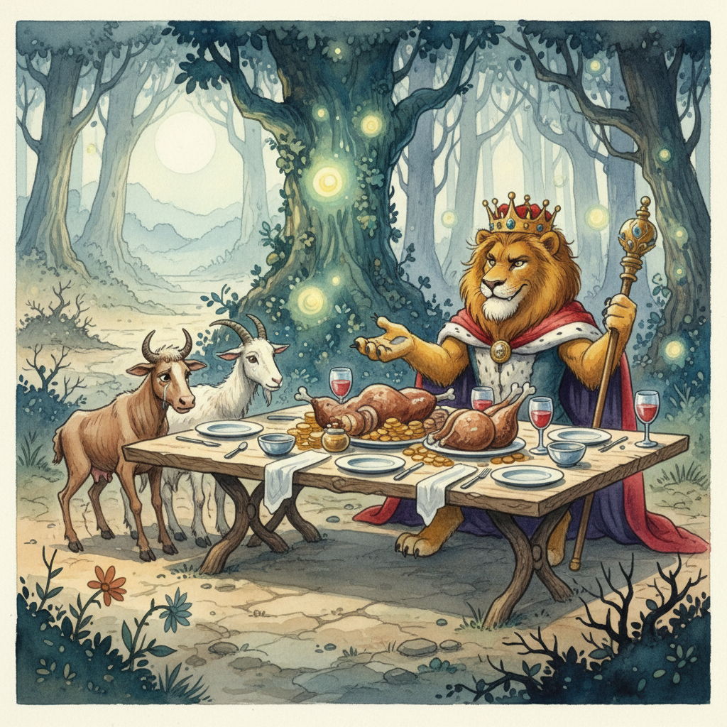 [La Génisse, La Chèvre Et La Brebis En Société Avec Le Lion](#table)